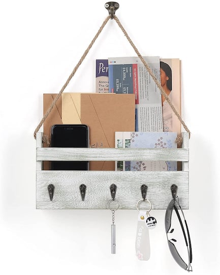 NEX™ Weathered Green Hanging Wall-Mounted Mail Organizer with 5 Hooks